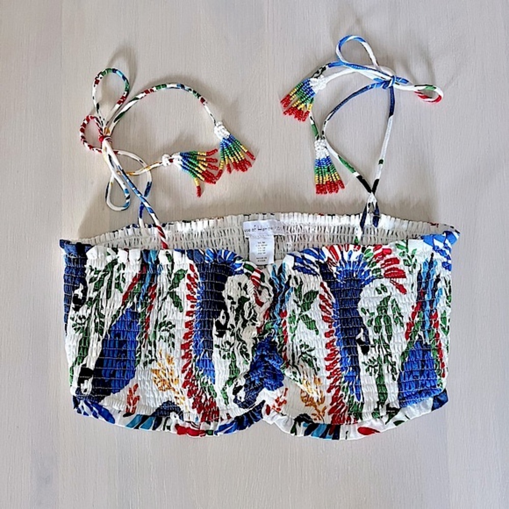 NEW House of Harlow 1960 smocked bandeau top with beaded tassel ties - Picture 4 of 5